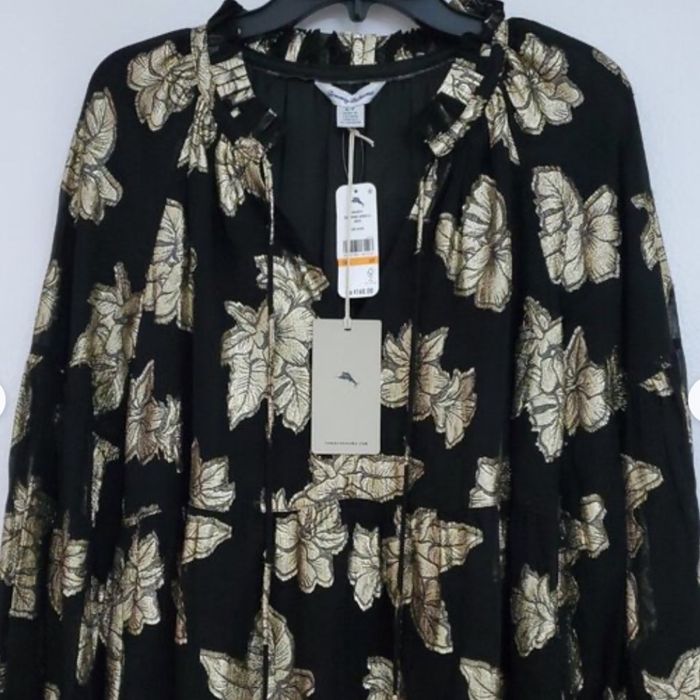 Tommy Bahama Shimmering Shores Jacquard Long Sleeve Tiered Dress - Picture 7 of 11